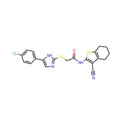 N#Cc1c(NC(=O)CSc2ncc(-c3ccc(Cl)cc3)[nH]2)sc2c1CCCC2 ZINC000006445734