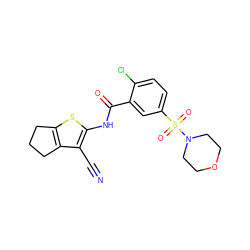 N#Cc1c(NC(=O)c2cc(S(=O)(=O)N3CCOCC3)ccc2Cl)sc2c1CCC2 ZINC000001433755