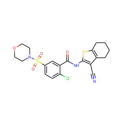 N#Cc1c(NC(=O)c2cc(S(=O)(=O)N3CCOCC3)ccc2Cl)sc2c1CCCC2 ZINC000000866136