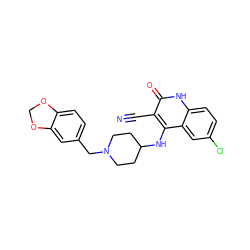 N#Cc1c(NC2CCN(Cc3ccc4c(c3)OCO4)CC2)c2cc(Cl)ccc2[nH]c1=O ZINC000036126675