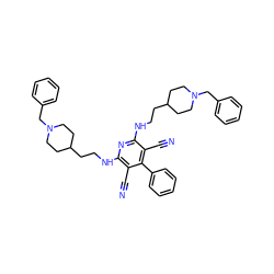 N#Cc1c(NCCC2CCN(Cc3ccccc3)CC2)nc(NCCC2CCN(Cc3ccccc3)CC2)c(C#N)c1-c1ccccc1 ZINC000096913145