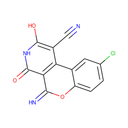 N#Cc1c(O)[nH]c(=O)c2c(=N)oc3ccc(Cl)cc3c12 ZINC000100237320