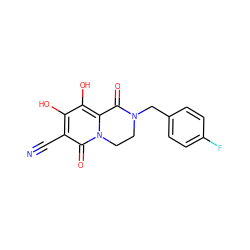 N#Cc1c(O)c(O)c2n(c1=O)CCN(Cc1ccc(F)cc1)C2=O ZINC000028825274