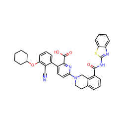 N#Cc1c(OC2CCCCC2)cccc1-c1ccc(N2CCc3cccc(C(=O)Nc4nc5ccccc5s4)c3C2)nc1C(=O)O ZINC000144472853