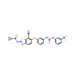 N#Cc1c(Oc2cccc(NC(=O)Nc3cccc(C(F)(F)F)c3)c2)ccc2nc(NC(=O)C3CC3)sc12 ZINC000103250616