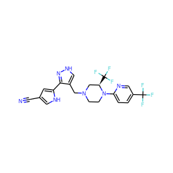 N#Cc1c[nH]c(-c2n[nH]cc2CN2CCN(c3ccc(C(F)(F)F)cn3)[C@H](C(F)(F)F)C2)c1 ZINC000115172651