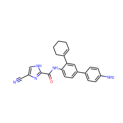 N#Cc1c[nH]c(C(=O)Nc2ccc(-c3ccc(N)cc3)cc2C2=CCCCC2)n1 ZINC000053243037