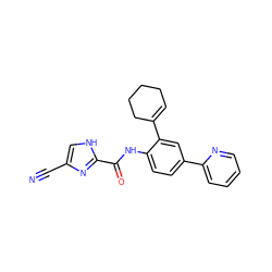 N#Cc1c[nH]c(C(=O)Nc2ccc(-c3ccccn3)cc2C2=CCCCC2)n1 ZINC000053242627