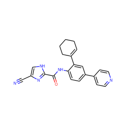 N#Cc1c[nH]c(C(=O)Nc2ccc(-c3ccncc3)cc2C2=CCCCC2)n1 ZINC000053243686