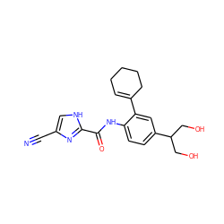 N#Cc1c[nH]c(C(=O)Nc2ccc(C(CO)CO)cc2C2=CCCCC2)n1 ZINC000117327038