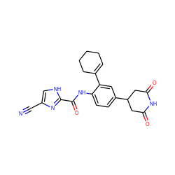 N#Cc1c[nH]c(C(=O)Nc2ccc(C3CC(=O)NC(=O)C3)cc2C2=CCCCC2)n1 ZINC000053313305