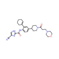 N#Cc1c[nH]c(C(=O)Nc2ccc(C3CCN(C(=O)CCN4CCOCC4)CC3)cc2C2=CCCCC2)n1 ZINC000038257808