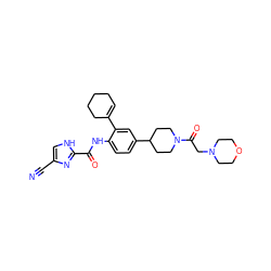 N#Cc1c[nH]c(C(=O)Nc2ccc(C3CCN(C(=O)CN4CCOCC4)CC3)cc2C2=CCCCC2)n1 ZINC000095572567