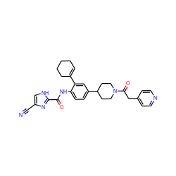 N#Cc1c[nH]c(C(=O)Nc2ccc(C3CCN(C(=O)Cc4ccncc4)CC3)cc2C2=CCCCC2)n1 ZINC000035953165