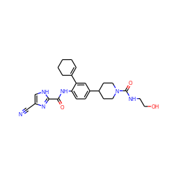 N#Cc1c[nH]c(C(=O)Nc2ccc(C3CCN(C(=O)NCCO)CC3)cc2C2=CCCCC2)n1 ZINC000035850257