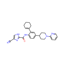 N#Cc1c[nH]c(C(=O)Nc2ccc(C3CCN(c4ccccn4)CC3)cc2C2=CCCCC2)n1 ZINC000035986190