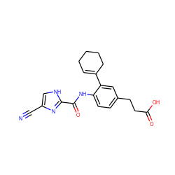 N#Cc1c[nH]c(C(=O)Nc2ccc(CCC(=O)O)cc2C2=CCCCC2)n1 ZINC000103281335