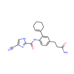 N#Cc1c[nH]c(C(=O)Nc2ccc(CCC(N)=O)cc2C2=CCCCC2)n1 ZINC000103281337