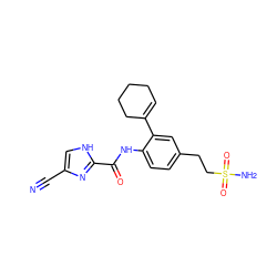 N#Cc1c[nH]c(C(=O)Nc2ccc(CCS(N)(=O)=O)cc2C2=CCCCC2)n1 ZINC000103281342