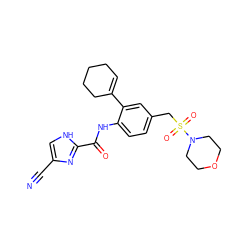 N#Cc1c[nH]c(C(=O)Nc2ccc(CS(=O)(=O)N3CCOCC3)cc2C2=CCCCC2)n1 ZINC000103281352