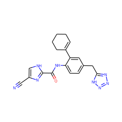 N#Cc1c[nH]c(C(=O)Nc2ccc(Cc3nnn[nH]3)cc2C2=CCCCC2)n1 ZINC000103281354