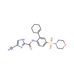 N#Cc1c[nH]c(C(=O)Nc2ccc(S(=O)(=O)N3CCOCC3)cc2C2=CCCCC2)n1 ZINC000103285588