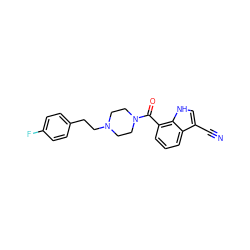 N#Cc1c[nH]c2c(C(=O)N3CCN(CCc4ccc(F)cc4)CC3)cccc12 ZINC000056898757