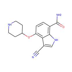 N#Cc1c[nH]c2c(C(N)=O)ccc(OC3CCNCC3)c12 ZINC000095920689