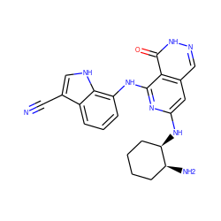 N#Cc1c[nH]c2c(Nc3nc(N[C@@H]4CCCC[C@@H]4N)cc4cn[nH]c(=O)c34)cccc12 ZINC000147037718