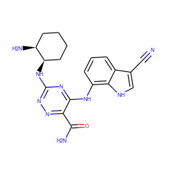 N#Cc1c[nH]c2c(Nc3nc(N[C@@H]4CCCC[C@@H]4N)nnc3C(N)=O)cccc12 ZINC000205944045