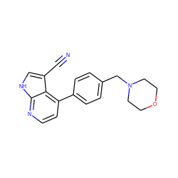 N#Cc1c[nH]c2nccc(-c3ccc(CN4CCOCC4)cc3)c12 ZINC000219696916