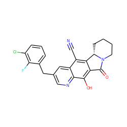 N#Cc1c2c(c(O)c3ncc(Cc4cccc(Cl)c4F)cc13)C(=O)N1CCCC[C@@H]21 ZINC000653916004