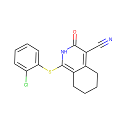 N#Cc1c2c(c(Sc3ccccc3Cl)[nH]c1=O)CCCC2 ZINC000073142200