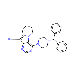 N#Cc1c2n(c3c(N4CCN(C(c5ccccc5)c5ccccc5)CC4)ncnc13)CCCC2 ZINC000653866803