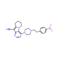 N#Cc1c2n(c3c(N4CCN(CCc5ccc([N+](=O)[O-])cc5)CC4)ncnc13)CCCC2 ZINC000013559631