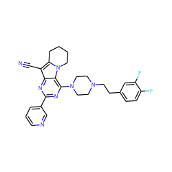 N#Cc1c2n(c3c(N4CCN(CCc5ccc(F)c(F)c5)CC4)nc(-c4cccnc4)nc13)CCCC2 ZINC000013559638