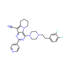 N#Cc1c2n(c3c(N4CCN(CCc5ccc(F)c(F)c5)CC4)nc(-c4ccncc4)nc13)CCCC2 ZINC000013559639