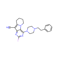 N#Cc1c2n(c3c(N4CCN(CCc5ccccc5)CC4)nc(I)nc13)CCCC2 ZINC000013559635