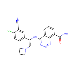 N#Cc1cc([C@@H](CN2CCC2)Nc2nnnc3c(C(N)=O)cccc23)ccc1Cl ZINC000143353354