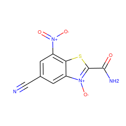 N#Cc1cc([N+](=O)[O-])c2sc(C(N)=O)[n+]([O-])c2c1 ZINC000035212821