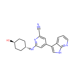 N#Cc1cc(-c2c[nH]c3ncccc23)cc(N[C@H]2CC[C@H](O)CC2)n1 ZINC000261169673