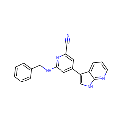 N#Cc1cc(-c2c[nH]c3ncccc23)cc(NCc2ccccc2)n1 ZINC000095584337