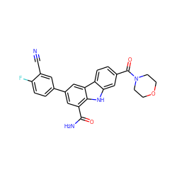 N#Cc1cc(-c2cc(C(N)=O)c3[nH]c4cc(C(=O)N5CCOCC5)ccc4c3c2)ccc1F ZINC000113202682