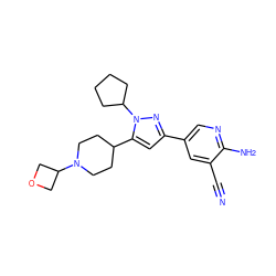 N#Cc1cc(-c2cc(C3CCN(C4COC4)CC3)n(C3CCCC3)n2)cnc1N ZINC000146489312