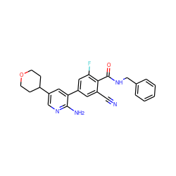 N#Cc1cc(-c2cc(C3CCOCC3)cnc2N)cc(F)c1C(=O)NCc1ccccc1 ZINC001772630207