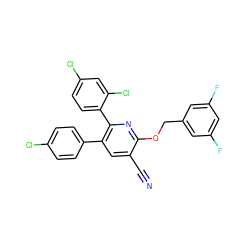 N#Cc1cc(-c2ccc(Cl)cc2)c(-c2ccc(Cl)cc2Cl)nc1OCc1cc(F)cc(F)c1 ZINC000028343194