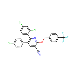 N#Cc1cc(-c2ccc(Cl)cc2)c(-c2ccc(Cl)cc2Cl)nc1OCc1ccc(C(F)(F)F)cc1 ZINC000028338475