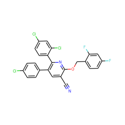 N#Cc1cc(-c2ccc(Cl)cc2)c(-c2ccc(Cl)cc2Cl)nc1OCc1ccc(F)cc1F ZINC000028129541