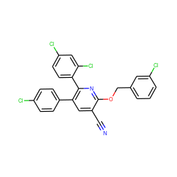 N#Cc1cc(-c2ccc(Cl)cc2)c(-c2ccc(Cl)cc2Cl)nc1OCc1cccc(Cl)c1 ZINC000038461883