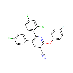 N#Cc1cc(-c2ccc(Cl)cc2)c(-c2ccc(Cl)cc2Cl)nc1Oc1ccc(F)cc1 ZINC000028902898